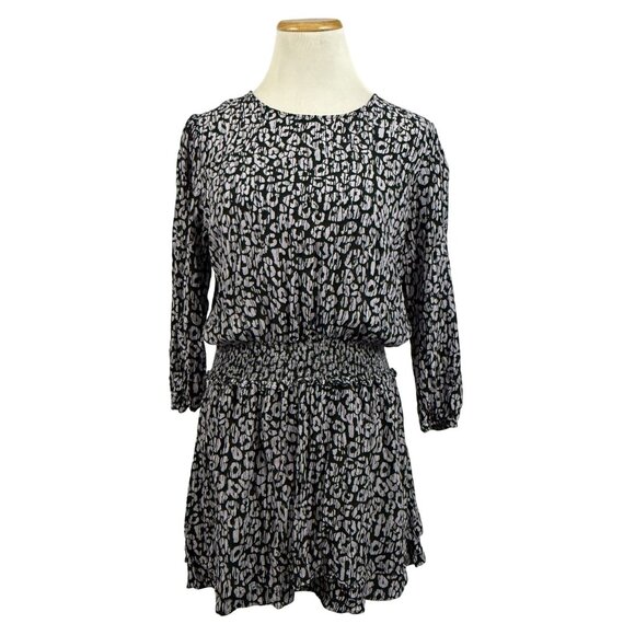 Rails Dress Women's Large Mini Dress Long Sleeve Cinch Waist Black Batik Cheetah - Picture 1 of 15